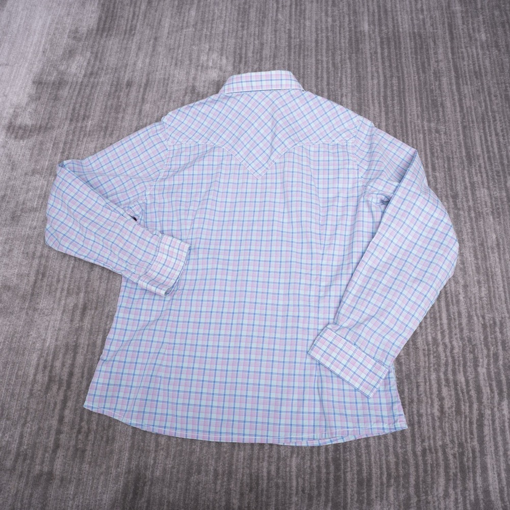 Wrangler Western Snap Shirt Womens Large Blue Pink Plaid Excellent Long Sleeve - Picture 2 of 9